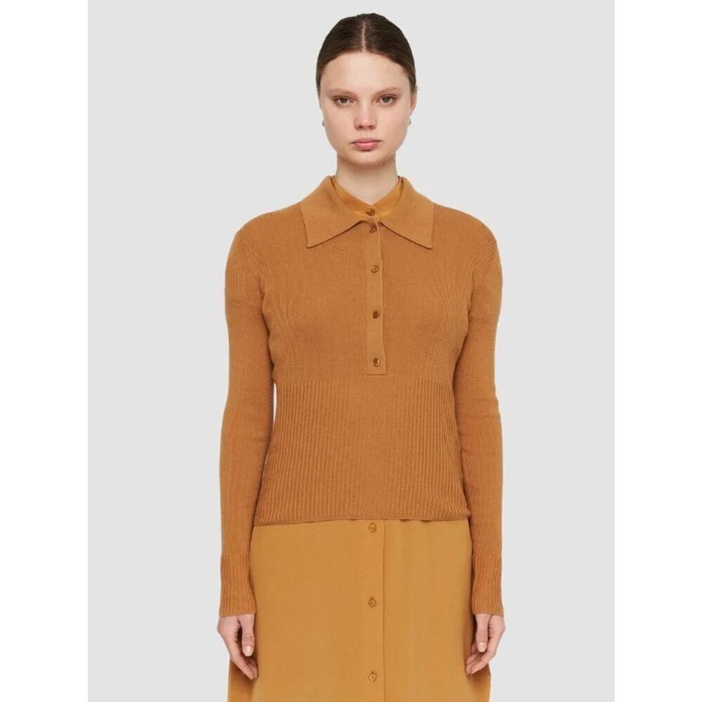 JOSEPH Fine Merino Wool Camel Rib Knit Polo Top Sweater Net-A-Porter S $730